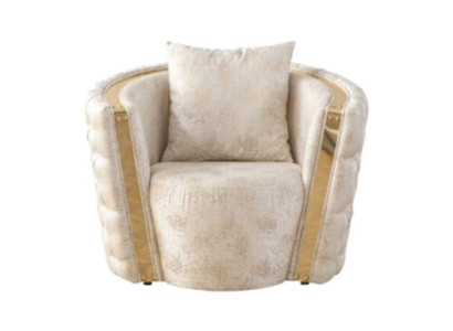 Baltais Chesterfield krēsls Luksusa 2x apaļi polsteri Vienpersona 1-vietīgs