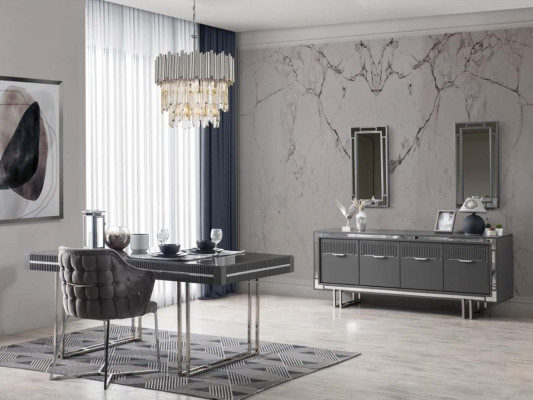 Koksnes skapis Kredence Sideboard Pelēks skapis Komoda Koksnes ēdamistaba