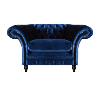 Zils Chesterfield krēsls ar luksusa dizainu auduma pārklājumu Jaunas dzīvojamās istabas mēbelēm.