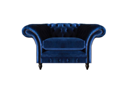 Zils Chesterfield krēsls ar luksusa dizainu auduma pārklājumu Jaunas dzīvojamās istabas mēbelēm.