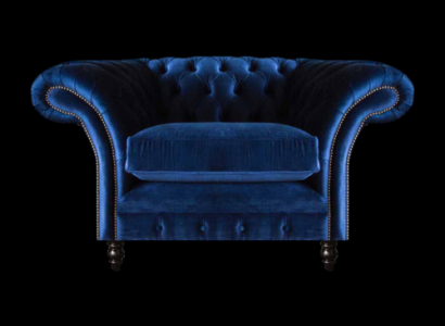 Zils Chesterfield krēsls ar luksusa dizainu auduma pārklājumu Jaunas dzīvojamās istabas mēbelēm.