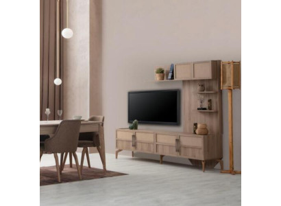 Mūsdienīgs ēdamistabas komplekts sastāv no ēdamgalds 4x krēsli TV zemais dēlis 6 gabali.