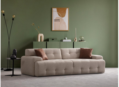 3-vietīga sofa Moderns koka dzīvojamais istabas mēbeles Beža krāsa Luksusa Gaišš