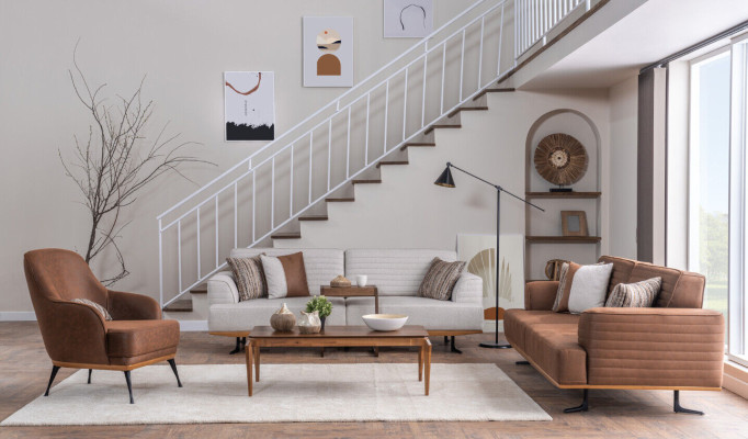 Luksusa 3 daļu mēbeles ar polsterējumu, trīsvietīgi dīvāni un krēsli dzīvojamā istabā