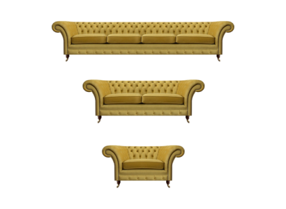 Luksusa dzeltenais Chesterfield dīvāns dzīvojamā istabā Komplekts 3 gabalos Mūsdienīgs mīkstie mēbeļu komplekts.