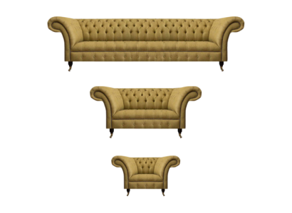 Sofa komplekts 3 daļās dzīvojamajā istabā Chesterfield dīvāns auduma krēsls