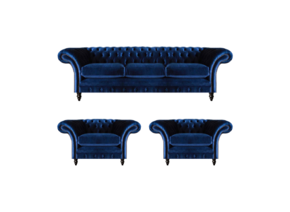 Zils luksusa mīkstais dīvāns komplekts 3 gab. Mēbeļu audums audums chesterfield