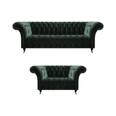 Luksusa mēbeles ar trimēbeļu un divmēbeļu dīvāniem Chesterfield stila mēbeles.