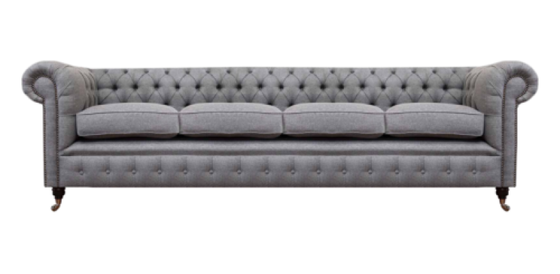 Chesterfield četvietīgā pelēka dīvāns gultā istabas iekārtošana Jauna tekstila apdare