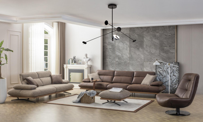 Sofa komplekts, 4+3+1 krēsls, krēsls, luksusa mākslīgais ādas brūns grupa