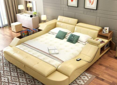 Vielu funkciju gulta luksusa dizains ādas gultas dubultais dekoratīvais plaukts 180x200cm