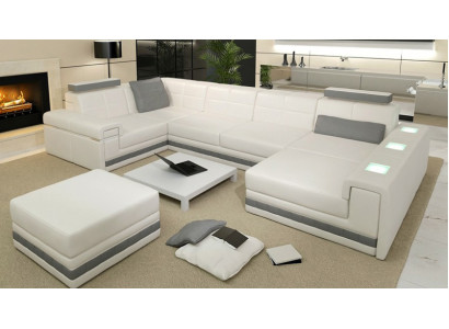 Stūra dīvāns Dīvāns Dzīvojamā telpa U formas Dīvāns Polster Couch Ādas dīvāns + Pogas