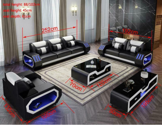 Sofas komplekts 3+2+1 sēdvieta Galds Skapīks Komplekts Dizains Moderne