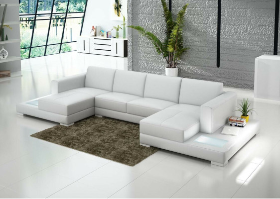 U form Sofa Couch Polster Garnitur Wohnlandschaft Design Ecksofa Leder - U formas dīvāns ar ādas dizaina stūra dīvānu un polsterētu komplektu.