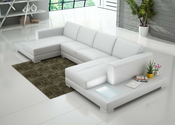 U form Sofa Couch Polster Garnitur Wohnlandschaft Design Ecksofa Leder - U formas dīvāns ar ādas dizaina stūra dīvānu un polsterētu komplektu.