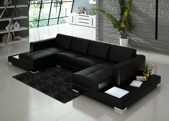 U form Sofa Couch Polster Garnitur Wohnlandschaft Design Ecksofa Leder - U formas dīvāns ar ādas dizaina stūra dīvānu un polsterētu komplektu.