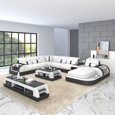 U formā sofar divvietīgā dīvānā stūra dīvāns dizaina ādas mīkstajos dīvānos.