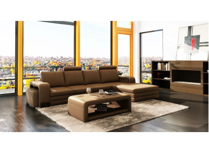 Ecksoma sofa komplekts 3 gab. dīvāns galds paklājs ādas komplekts dīvāni