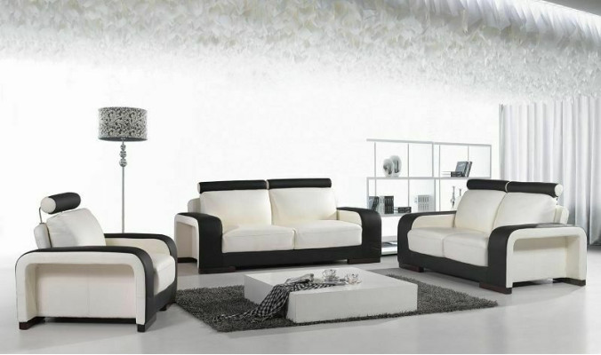 Sofas komplekts dizaina dīvānu polsteru derībām ar ādas 3+2+1 sēdvietām.