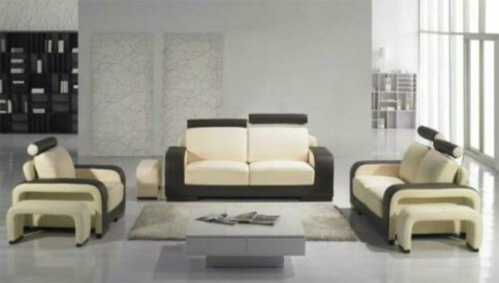 Sofas komplekts dizaina dīvānu polsteru derībām ar ādas 3+2+1 sēdvietām.
