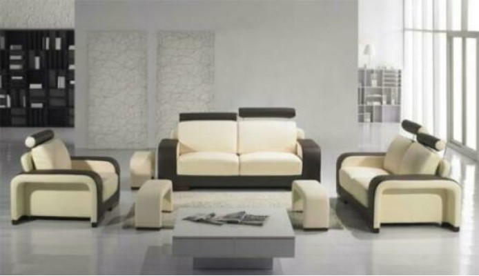 Sofas komplekts dizaina dīvānu polsteru derībām ar ādas 3+2+1 sēdvietām.