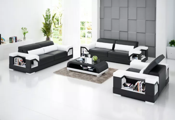 Dīvāns Ar galdiņu Sofas komplekts 3 vietas Dīvāna galds Ādas dīvāns Moderns dīvāns Dzīvojamā zona