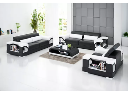 Dīvāns Ar galdiņu Sofas komplekts 3 vietas Dīvāna galds Ādas dīvāns Moderns dīvāns Dzīvojamā zona