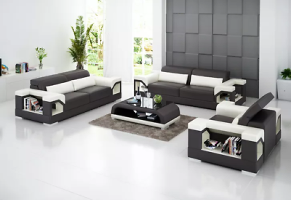 Dīvāns Ar galdiņu Sofas komplekts 3 vietas Dīvāna galds Ādas dīvāns Moderns dīvāns Dzīvojamā zona