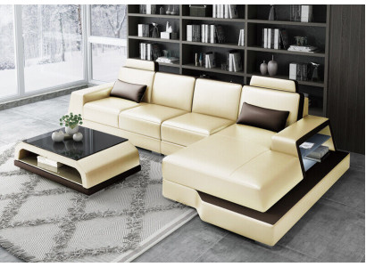 Stūra sofa Dīvāns Dzīvojamā istaba L veida Polster Couch Ādas dīvāns Bēšs Dīvāns