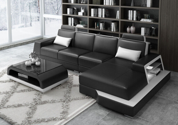 Stūra sofa Dīvāns Dzīvojamā istaba L veida Polster Couch Ādas dīvāns Bēšs Dīvāns