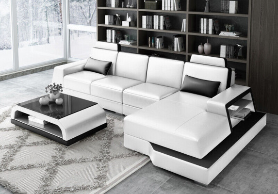 Stūra sofa Dīvāns Dzīvojamā istaba L veida Polster Couch Ādas dīvāns Bēšs Dīvāns