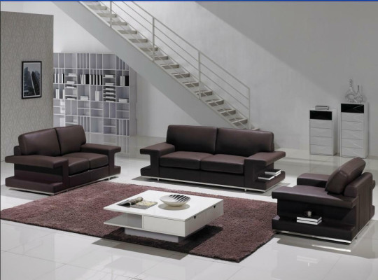 Dzīvokļa 3-vietīga mīksta mēbele ar dizaina luksusa dīvānu no ādas.