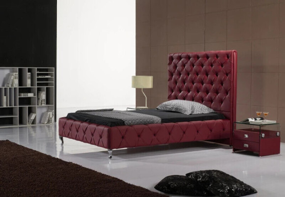Dizainera gulta Chesterfield ādas viesu gulta luksusa divvietīgā guļamistabā
