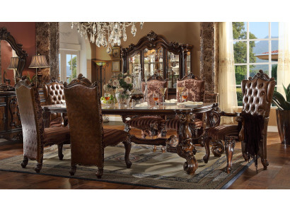 Brūnais klasiskais koka ēdamgalds + Chesterfield x6 krēsli ēdamzonas komplektā 7 gab. komplekts