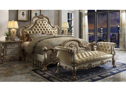 Gulta 2x nakts galdiņi 3 gab. Guļamistabas komplekts Luksusa gultas Chesterfield Ādas