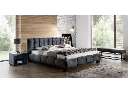 Gulta Pelēka Guļamistabas Mēbeles Tekstila Dizains 160x200cm Gultas Spilvens