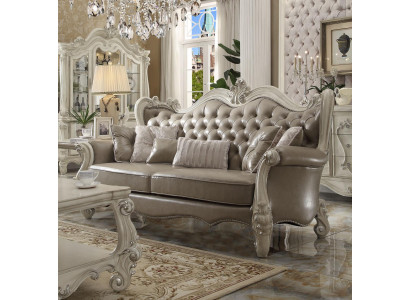  Drejošā vieta 3 osobu atpūtas sofa Lounge sofa ar audekla polsteru un ādas detaļām.