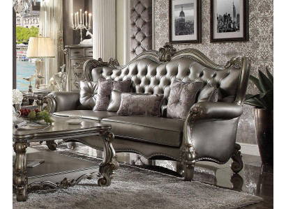 Chesterfield dīvāns 3-vietīgs dīvāns ar auduma polsteri un ādas mēbelēm.