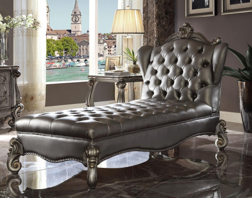 Chaiselongue Chesterfield Liege Chaise Leather Sofa Relax Silver Baroque