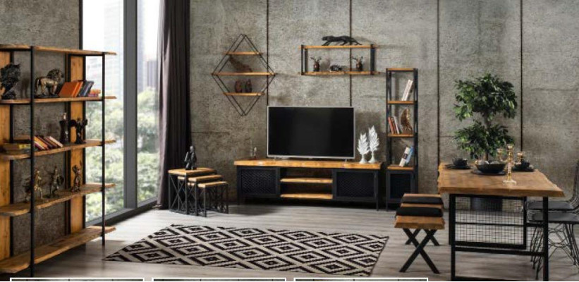 Pionierlaiku mēbeļu skapis Sideboard koksnes rtv Lowboard plaukts 3 gab. komplekts