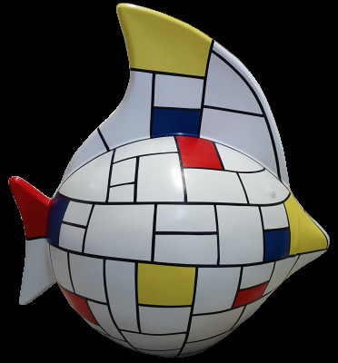 Skulptūra abstraktā dizaina statuja krāsaina figūra roku darbs dekorācija zivs jauna.