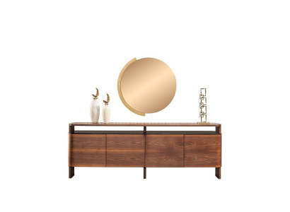 Garnitūra galdiņš Sideboard Komoda Skapis Brūns koks Spogulis 2 gab.