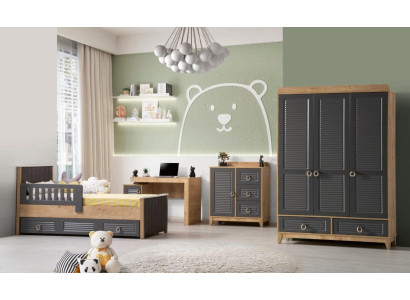 Complete child furniture child bed wooden furniture set 4 pcs children's room gray