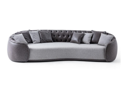Četrvietais Chesterfield dīvāns 4-vietīgs pelēks auduma dīvāns auduma polsterdīvāns