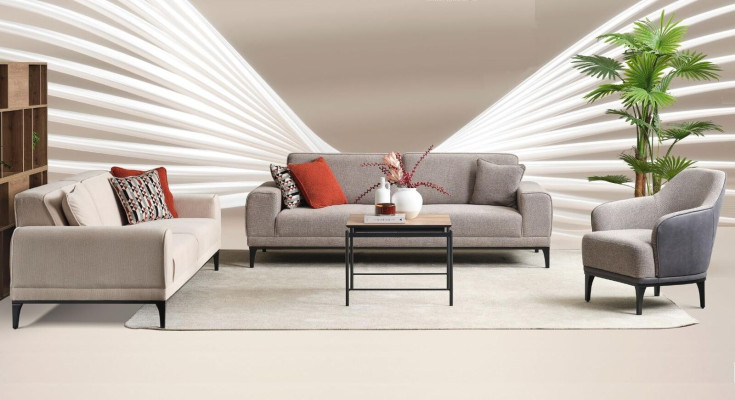 Sofas komplekts, trīsvietīgs dīvāns, vienvietīgs krēsls, auduma dīvāns, pelēks, auduma dīvāns komplekts 3+3+1