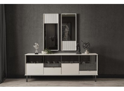 Mūsdienu dizaina Set Balts Sideboard 2x Spiegelis 4 durvis 2 daļas luksusa Set