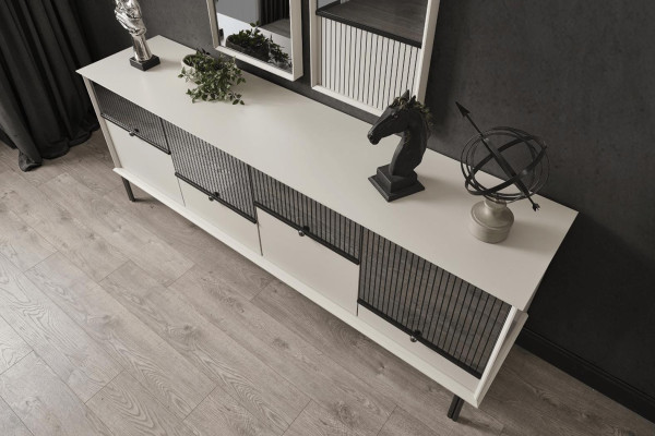 Mūsdienu dizaina Set Balts Sideboard 2x Spiegelis 4 durvis 2 daļas luksusa Set
