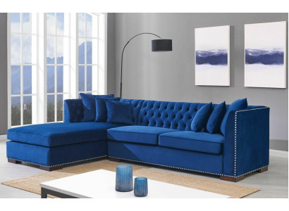 Chesterfield Zilā dizainera sofa Stūra sofa Dīvāngarnitūra Tekstila audums Dīvāni