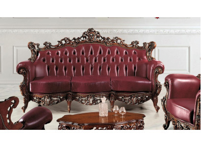 Chesterfield 3 vietu dīvāns ar ādas pārklājumu, luksusa dizains Itālijas mēbeles.