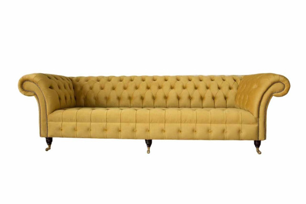 Eleganz Design dīvāns 4 vietīgs dīvāns polsterēts luksusa tekstils Česterfīldas dīvāni dzeltenā krāsā